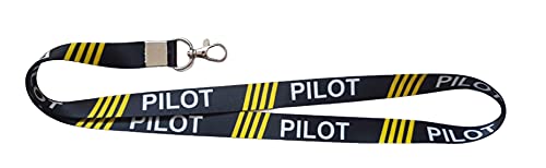 WristID™ Pilot Lanyard Black with Yellow Stripes For ID Holder Crew Pilot Airmen (Pack of 1) on Amazon