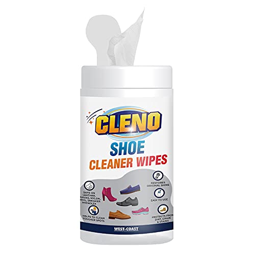 Cleno Shoe Cleaner Wet Wipes For Shoes/Loafers/Sandals/Slippers/Traditional Footwear/Athletic Shoes/Sneakers/White Shoes/Golf-Tennis Shoes/Scrub Off Dirt/Mud/Grass Stains – 50 Wipes (Ready to Use)