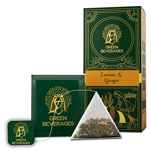 Green Beverages Lemon Ginger Tea – 27 Pyramid bags | Natural Fresh & Pure | Rich in Vitamin C, Weight Loss | Slim Green Tea