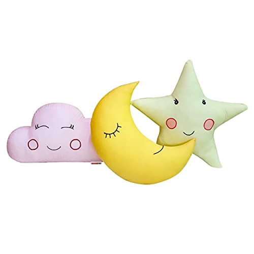 Oscar Home Baby Moon, Star and Cloud Shaped Cotton Cushion Pillow Toy (Multicolour, Medium) – Set of 3