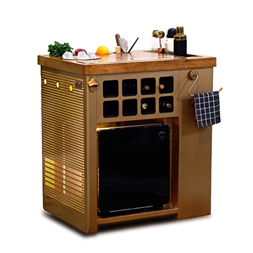 SpeedX Home Bars – Model X Wooden Top Gold Lattice Finish with Built in 25L Thermoelectric Fridge (Easily Movable with Wheels at The Bottom)