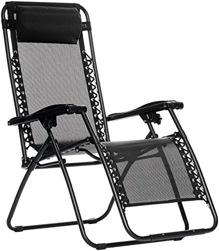 AmazonFundamentals Steel Zero Gravity Reclining Lounge Portable Chair, Black