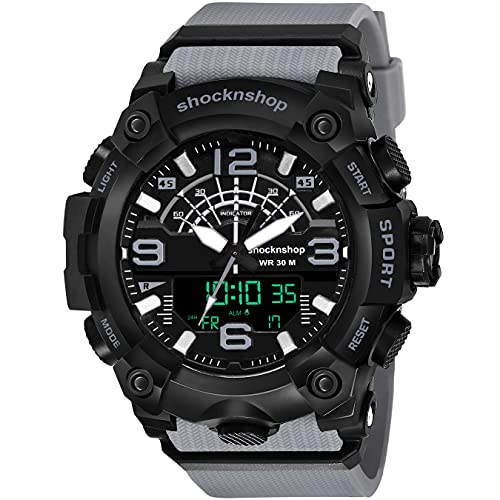 Shocknshop Analog Multifunctional Sports Digital Dial Watch for Men Boys (Black Dial and Grey Strap) -W02GRY