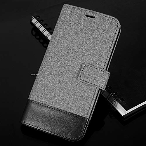 Mobi Case Classy Cloth + Pu Leather Flip Case Cover with Card Holder/Magentic Closure/Kickstand (Grey&Black) for Samsung Galaxy A22 5G & F42 5G